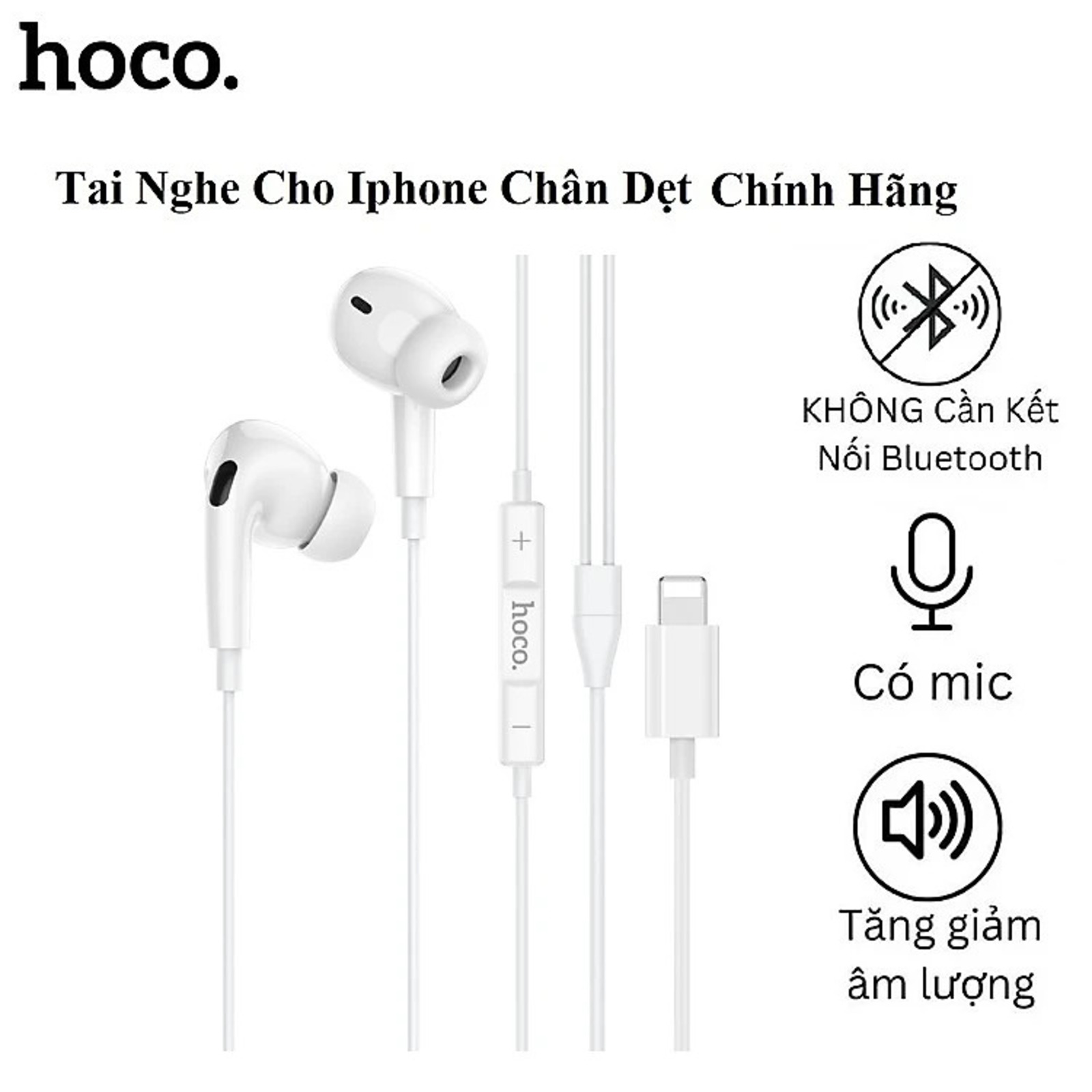 Tai nghe cho Iphone chân dẹt cao cấp Hoco. 